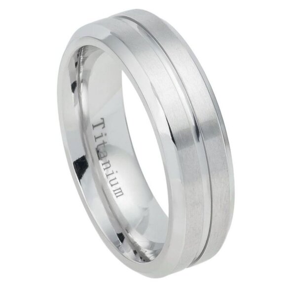 White IP Plated Titanium Ring Domed Brushed Center Stepped Edge – 7mm